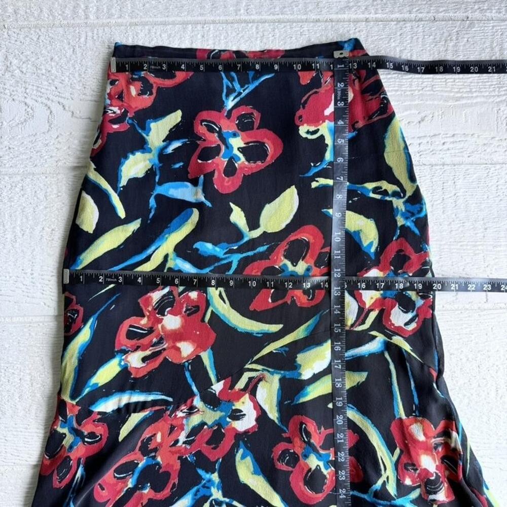 Chico's Silk Skirt Womens 2 Black Floral Lined Sheer Midi‎ Love Holidays Flaws - Picture 11 of 14